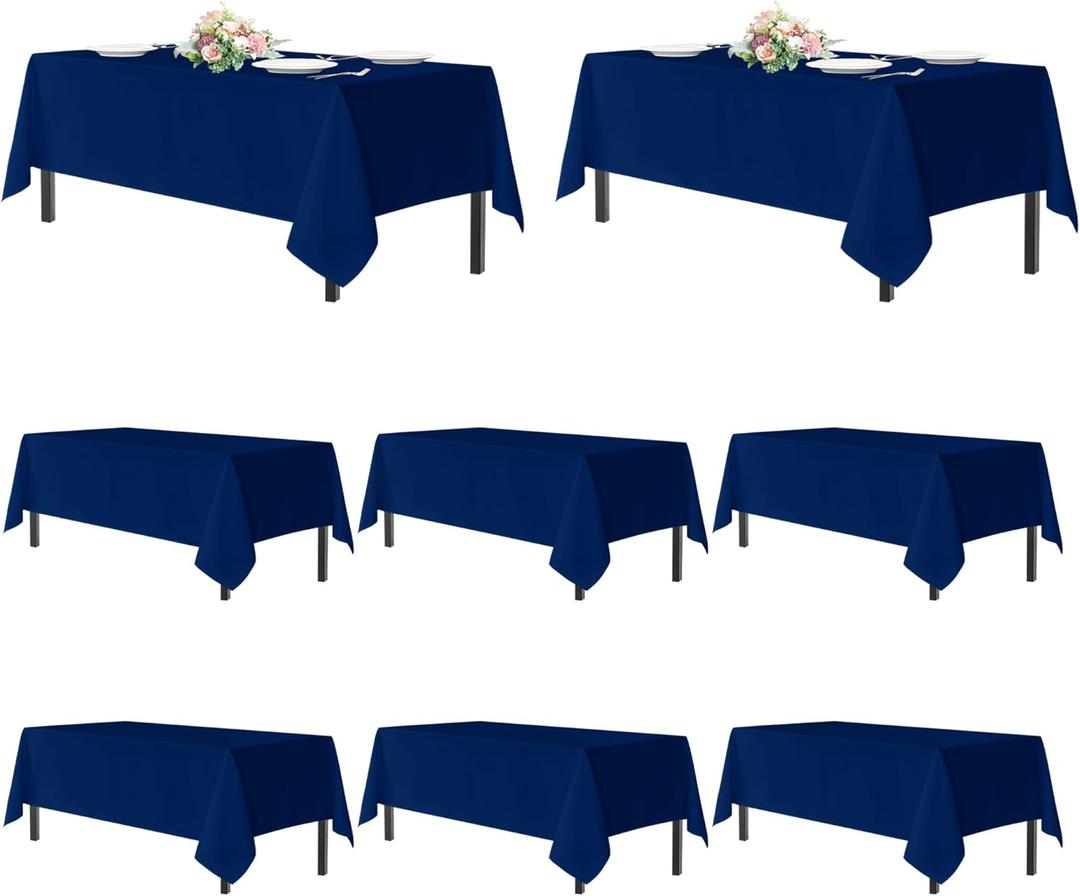 sancua Navy Blue Tablecloths for 8 Foot Rectangle Tables, 8 Pack - Washable Polyester Fabric Table Cloth for Wedding Party, Birthday, Banquet Reception, 60x120 Inch