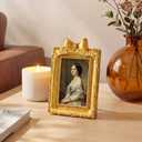 Vicenpal 12 Pcs Gold Tiny Picture Frame 2.4 x 1.7 Inch Small Vintage Oval Picture Frames Stylish Vintage Baroque Ornate Antique Resin Oval Table Display for Home Wedding (Retro Style)