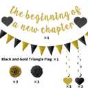 2 x The Beginning of a New Chapter Banner Funny Going Away Party Graduation Happy Retirement Party Decorations Supplies Glitter Black Gold Goodbye Farewell Party Decoration for Coworker Friends Graduates