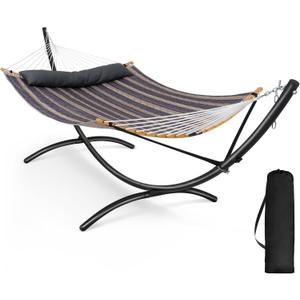 SUNCREAT Hammocks for Outside with Stand, Patent Pending, Gray Stripes