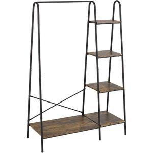 Finnhomy Rustic Clothes Rack, Clothing Rack for Hanging Clothes Heavy Duty Garment Rack with 5 Wood Shelves Freestanding Portable Closet Organizer for Bedroom/Entryway/BoutiquesMatte Black