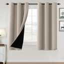 H.VERSAILTEX 100% Blackout Curtains for Bedroom Thermal Insulated Blackout Curtains 63 inch Length Heat and Full Light Blocking Curtains for Living Room with Black Liner 2 Panels Set, Natural Sand