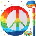Wettarn 12 Inch Groovy Retro Piata 60's 70's Hippie Party Rainbow Peace Sign Two Groovy Piata with Blindfold, Bat, Confetti for Hippie Boho Groovy Flower Birthday Baby Shower Wedding