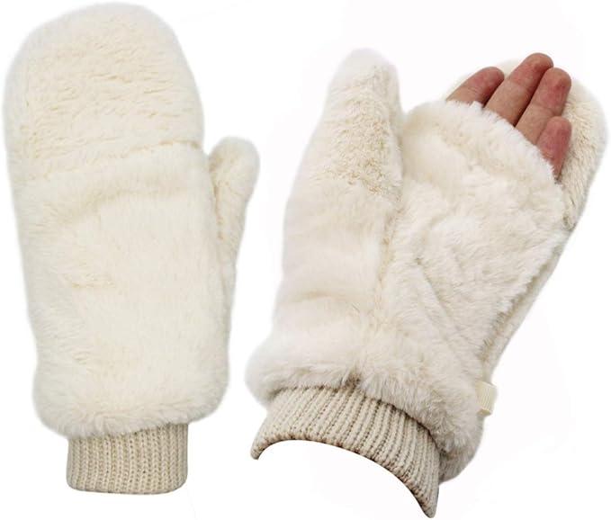 6 Pairs Women Winter Faux Fur Flip Cover Mittens Warm Soft Half Finger Fingerless Gloves