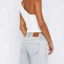 BAIGRAM Women Sleeveless Y2K Beaded Buckle One Shoulder Crop Tank Tops Asymmetric Ruched Slim Fit Summer Boho Going Out Tops White (White, S)