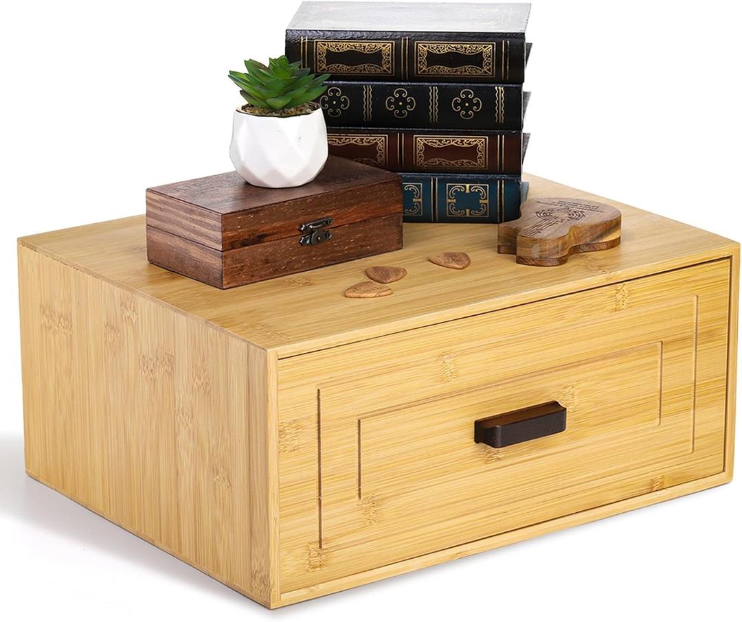 Kingrol Bamboo Cube Storage, Stackable Desk Drawer Organizer with Handle, Home Office Cubby Organizer for Entryway, Closet, Bedroom, Bathroom, 15 x 11.75 x 6.5 Inch