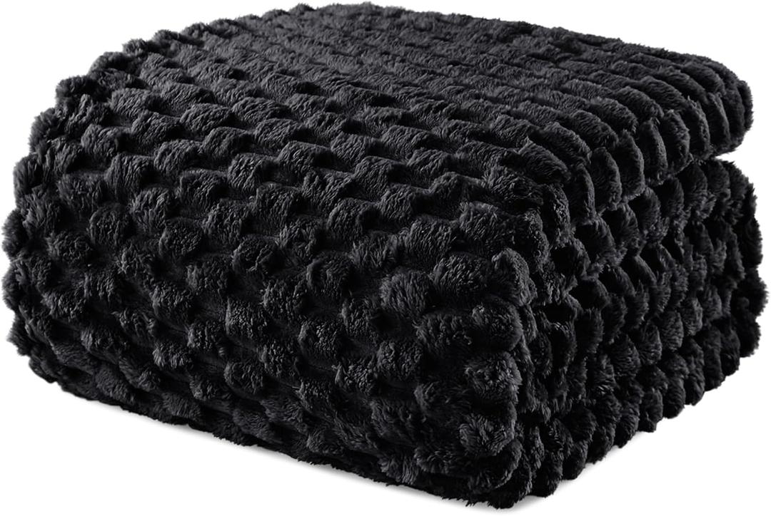 Exclusivo Mezcla Fleece Queen Blanket for Bed, Extra Large Fuzzy Black Bed Blankets, Soft Cozy Plush Sofa Throws for All Seasons, 90x90 Inches