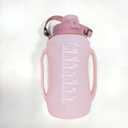 64oz Foldable Silicone Water Bottle with Straw, BPA-Free Motivational Time Marker, Leakproof Collapsible Water Jug with Handle for Gym, Sports, Camping & Outdoor Activities (Pink)