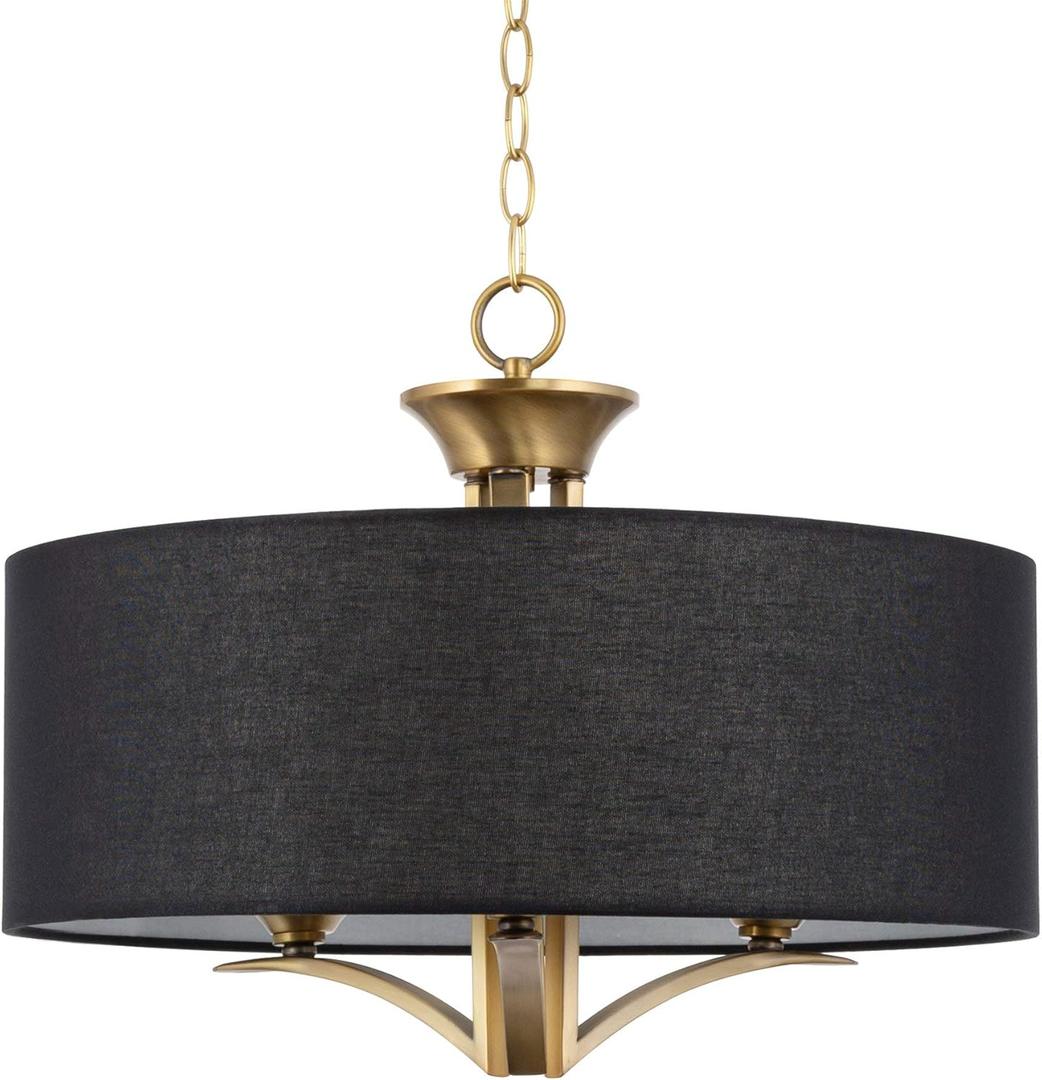 Kira Home Alondra 20" Modern 3-Light Drum Chandelier + Black Fabric Shade, Adjustable Height, Warm Brass Finish
