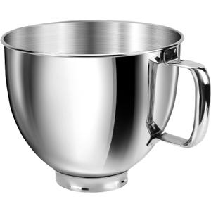 5 Quart Mixing Bowl for KitchenAid Stand Mixers, Food-Grade Stainless Steel Bowl with Handle & Clasp, Compatible with Tilt-Head 4.5–5 Qt Models – Fits K45, K45SS, KSM75, KSM150, KSM95 (Silver, 5QT)