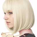 Wig and Sunglasses 12 Inch Short Bob Wigs with Bangs for Women Costume Cosplay Party (Blonde)