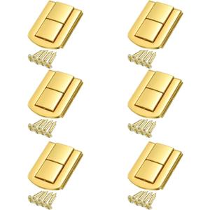 uxcell 6pcs Toggle Catch Lock, 1.7" x 1.3" Hasp Lock Latch Mini Hasp Clasp with Mounting Screws for Jewelry Box Gift Box Wooden Cabinet, Bright Gold