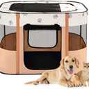 Avont Portable Dog Cat Playpen, Foldable Pop Up Pet Play Pen Travel Crate with Floor and Mesh Door Top for Indoor Outdoor Collapsible Tent Cage -L, Orange