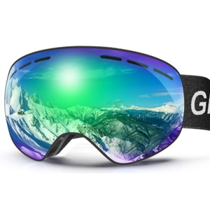 GlaRid OTG Ski Goggles PRO, Frameless 100% UV Protection Anti Fog Ski Goggles Men, Snowboard Goggles Men/Women/Adult/Youth (Blackframe Revo Greenlens Vlt8-18%)
