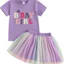 Kayotuas Toddler Baby Girl Birthday Outfit Birthday Girl T Shirt Tutu Tulle Skirts Kids Girls Cake Smash Dress Summer Clothes (6-7 Years, Purple)