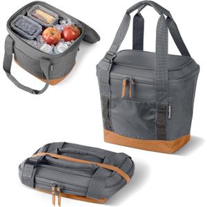 CleverMade Pacifica Collapsible Cooler Bag – Small Portable Cooler Bag for Travel, Foldable Insulated Cooler for Beach, Picnic & Road Trips, Holds Up to 18 Cans, Leakproof Soft Carry Cooler - Gray