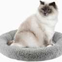 Round Cat Bed Washable Cat Donut Bed with Non-Slip Bottom Comfortable Soft Pet Bed for Indoor Cats/Gray Diameter: 15.75"