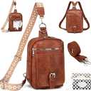 Sling Bag Crossbody Backpack - 2 in 1 Leather Cross Body Bag Fanny Pack with 2 Removable Straps (Big Brown)