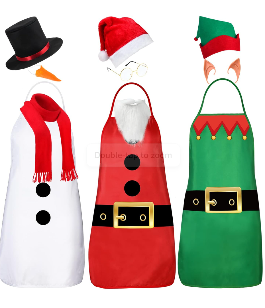 3 Set Christmas Apron and Hat Christmas Party Costume Funny Snowman Santa Claus Elf Cosplay Character Costume Kit, Kids