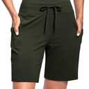 Women's 7" Athletic Hiking Long Shorts with Pockets High Waisted Army Green (XXL)