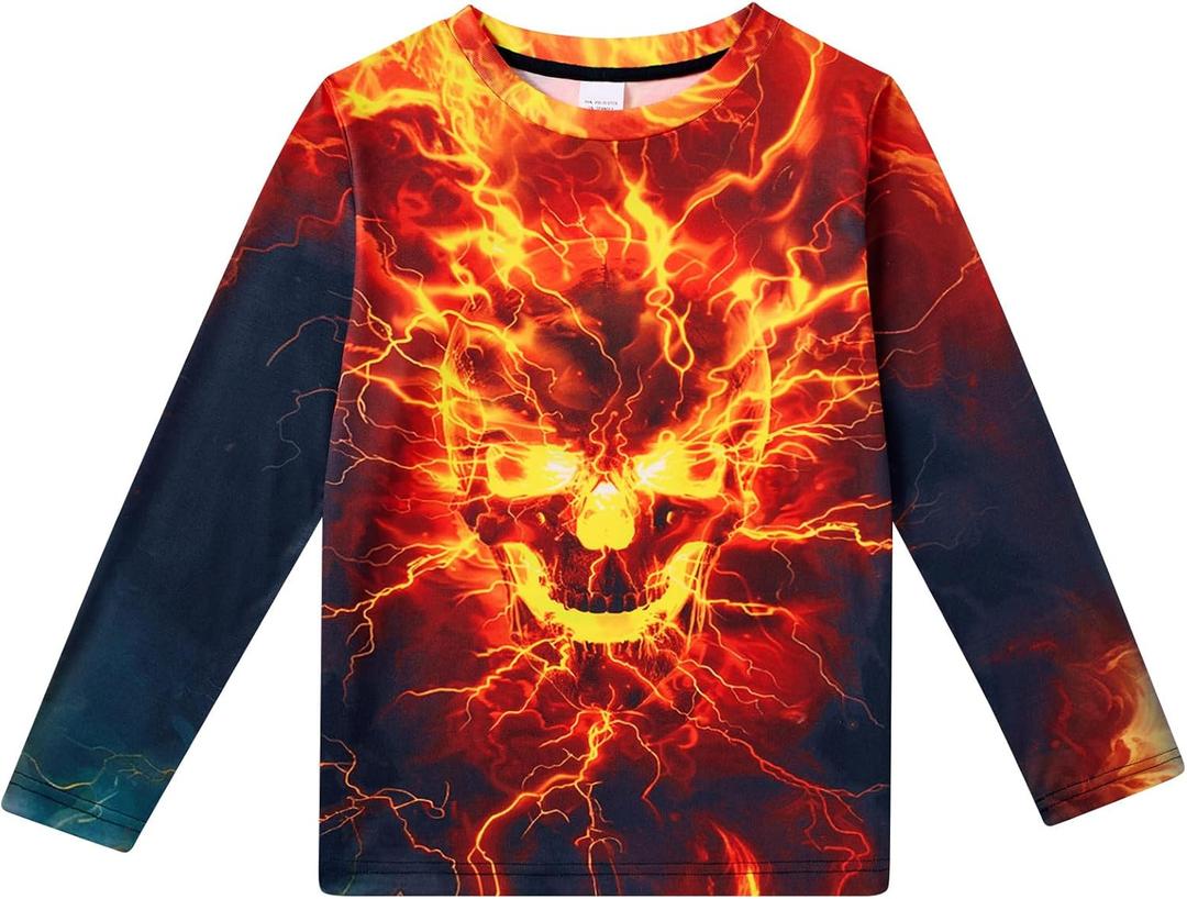 RAISEVERN Boys Girls 3D T-Shirt Graphic Print Tees Long Sleeve Shirts Size 6-14 (Orange, XL)