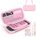 Younik Switch 2 Case Compatible with NS Switch 2 (2025), Carrying Case with 19 Game Card Slots, 4 in 1 Switch 2 Accessories Includes Shoulder Strap, Wrist Strap & Stickers (Pink)