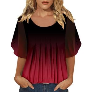 onlypuff Womens Double Layered Tunic Tops Half Sleeve Floral Double Layered Sheer Flowy Blouse Round/V Neck Casual Shirts (L)