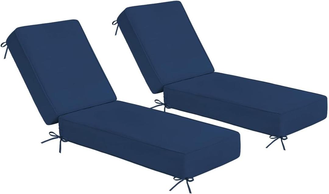 Sundale Outdoor Olefin Chaise Lounge Cushion Set of 2, Water-Resistant Patio Lounge Chair Cushion, Thick Lounger Pad with 8 Straps Dark Blue, 72 x 21 x 6 Inches