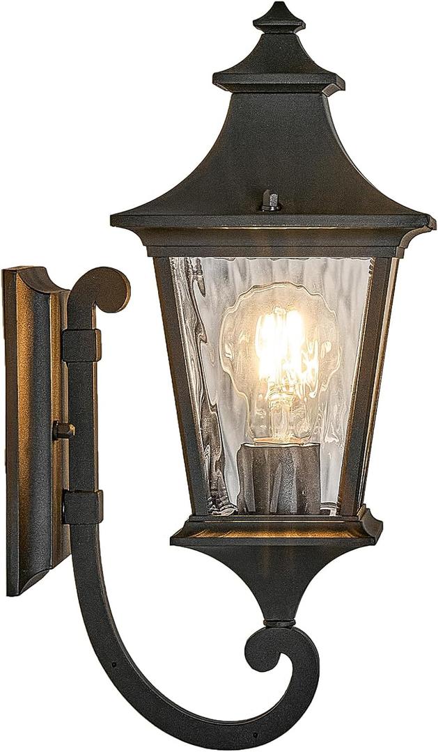 Outdoor Wall Lights 21 Inch Large Front Porch Light with Water Ripple Glass Black Exterior Light Fixture for House E26 Socket