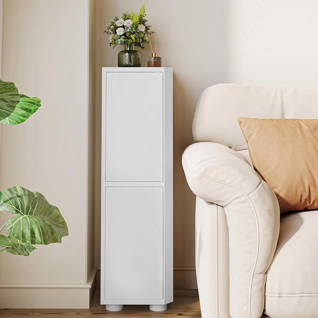Hzuaneri Corner Bathroom Cabinet,Small Corner Floor Cabinet with 4 Doors, 9.1"D x 9.1"W x 30.9"H