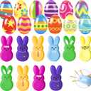 12 PCS Jumboo Prefilled Easter Eggs with Bunny Toys Easter Rubber Toy Set for Kids Boys Girls Easter Basket Stuffers Party Favors Easter Egg Hunt