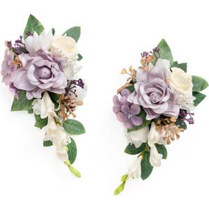 Ling's moment 2pcs Wedding Shoulder Corsage Artificial Flowers, Girl/Mother Homecoming/Prom Corsages Wristlet Dcor, etc. Lilac Purple