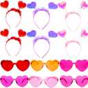 12Pcs Valentines Day Heart Headbands and Heart Shaped Sunglasses, 6Pcs Valentines Love Shaped Head Boppers and 6Pcs Glasses for Kids Adults Valentine's Party Costume Favor, Photo Props Accessory