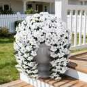 HyeFlora Artificial Flowers for Outdoors, 2pcs Faux Hanging Morning Glory Silk Fake Flowers Lifelike Artificial Plants UV Resistant Flowers for Outside Planter Patio Garden Porch Decor (White)