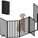 Portable Dog Fence with Door for Indoor Outdoor Use, Free Standing Dog Gate Foldable Design, Metal Black 32" Tall, Expandable 6 Panels Use for Yard, Stairs, Front