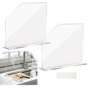 LILXIU 2 PCS Acrylic Sink Splash Guard 16.14 * 13.38 Inch Clear Freestanding Panel Barrier with Base Plate Countertop Partition for Kitchen Bathroom Home Hospitals Labs