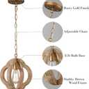 SAMTEEN Farmhouse Wood Pendant Lights Kitchen Island, Vintage Wooden Pendant Lighting Rustic 1-Light Wood Hanging Ceiling Light Fixture for Hallway Bedroom Entrance, Adjustable Chain