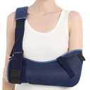 Velpeau Arm Sling Shoulder Immobilizer with Waist Strap, Ventilated & Breathable Design, Arm Support Brace for Shoulder, Rotator Cuff, Elbow, Hand injury (Mesh Version, Blue, Left, L: Bust 40-51)