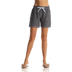 unitop Womens Bathing Boardshorts Swim Shorts Quick Dry with Lining (Large, Gray(side Velcro Pocket))