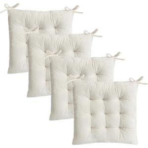 Set of 4 Chair Cushions for Dining Chairs with Ties, Indoor Non-Slip Kitchen Chair Pad and Dining Room Seat Cushion Mat for Office Living Room Outdoor 15.5" - Ivory