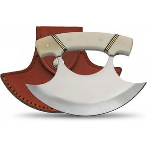 SZCO ULU Hunting Knife 5.5 Inch - Camping Knife with Handle, Stainless Steel Crescent Blade & Sheath for Hunting, Camping & Outdoor uses (Bone Handle)