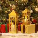 NEEDOMO Christmas Decorations Outdoor&Indoor, 17''/12'' Metal Candle Lantern Decor,Christmas Lanterns with Snowflakes Stars and LED Candle for Home Porch Patio Table Centerpieces, Xmas,No Glass