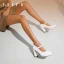 IDIFU IN4 Mary Jane Shoes Closed Toe Heels Platform High Chunky Block Heels Women's Pumps Comfortable Dress Shoes for Women Wedding Bridal Work Fashion Round Toe Pumps Shoes Size 8,5