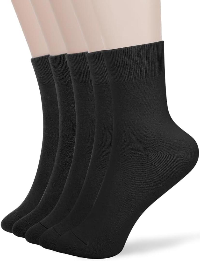 FGZ Women Thin Cotton Socks Soft Cozy Socks Cute Ankle Crew Socks 5 Pairs (Black), Size: 5-9 