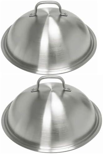 Griddle Accessories Pot Wok Lids - Heavy Duty 12 Inch Round Basting Cover - Stainless Steel - Cheese Melting Dome and Steaming Cover - Best for Use in Flat Top Grill Cooking Indoor Outdoor- 2 Domes