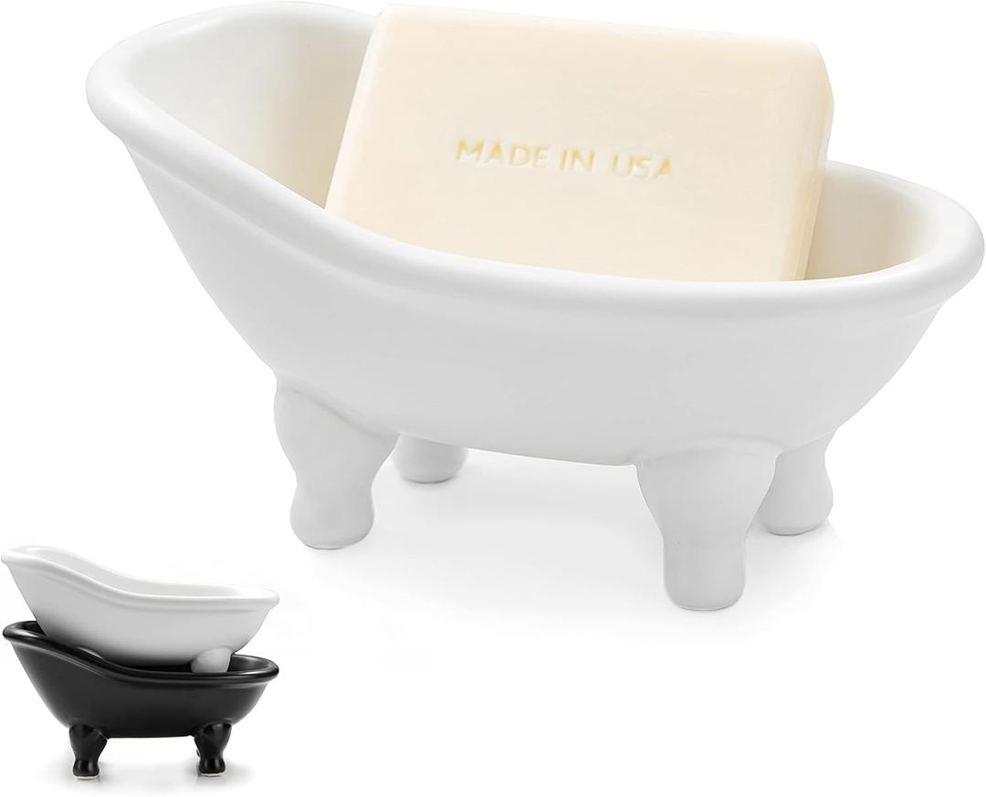 1piece 5.6" White Ceramic Mini Bathtub Soap Dish Small Planter Makeup Organizer Container Hamster Bathtub (White)