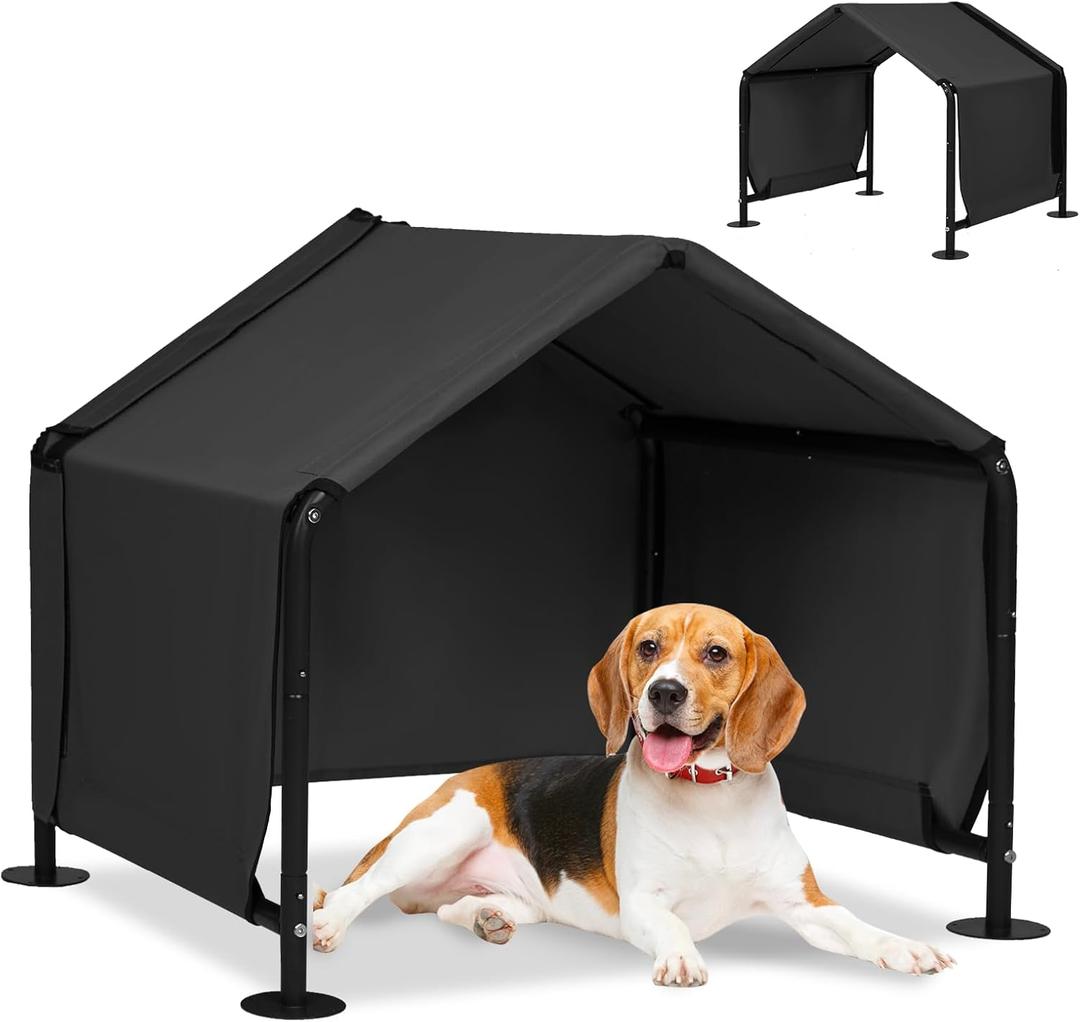Dog Shades for Outside - Outdoor Dog Kennel for Small Dogs, 29.5x25.6x25.6 Outdoor Sun Rain Canopy Pet House, Waterproof Pet Canopy Shelter for Small Animals with Ground Nails, Black