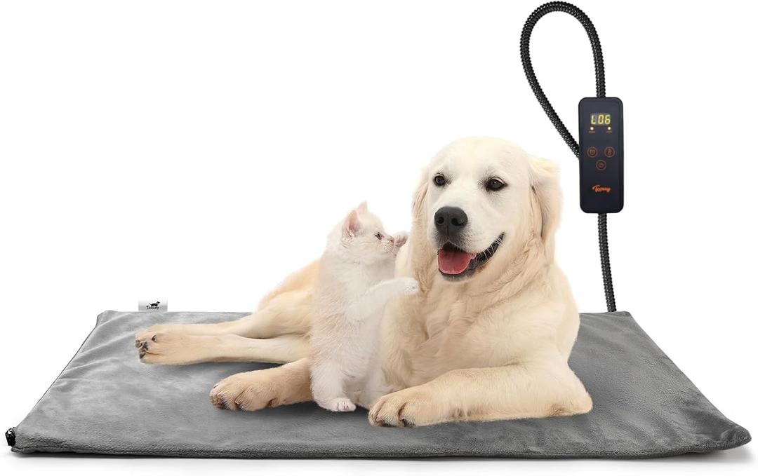 Toozey Pet Heating Pad, 6 Adjustable Temperature Dog Cat Heating Pad with Timer, Waterproof Heated Dog Bed with Chew Resistant Cord, Indoor Electric Pet Heated Mat 28x20in (28.0"L x 20.0"W x 0.6"Th, Grey)