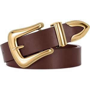 XZQTIVE Women's Leather Belt for Jeans Pants Dresses Fashion Ladies Western Leather Belt Silver Buckle (Dark Brown)