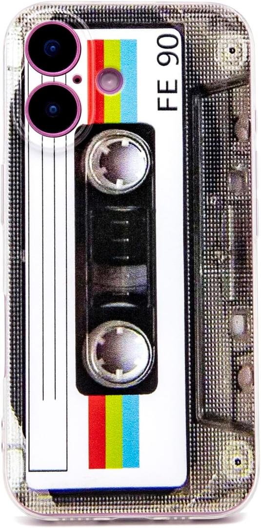 Case for iPhone 16 Matte Finish Heavy Duty Soft Back Cover with Reinforced Corners TPU Soft Bumper Retro Cassette Tape Case Compatible with iPhone 16